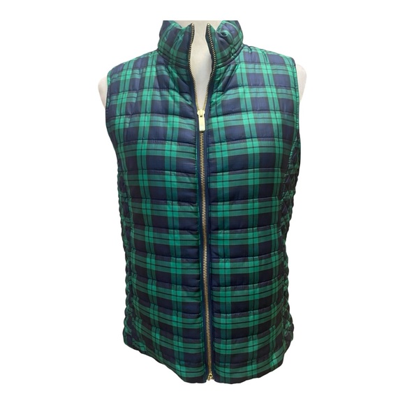 Vineyard Vines Womens Plaid Puffer Sleeveless Vest Size Small Green Blue Preppy - Picture 2 of 8